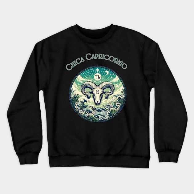 "Capricorn Spanish Cosmic Elegance"- Zodiac Horoscope Star Signs Crewneck Sweatshirt by stickercuffs